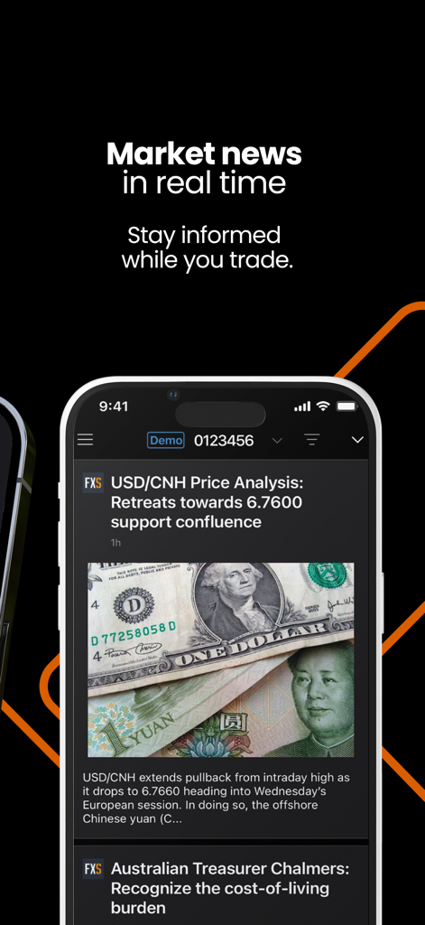 Inex cTrader: Forex & Trading - Inex cTrader mobile app interface displaying real time forex and market news articles