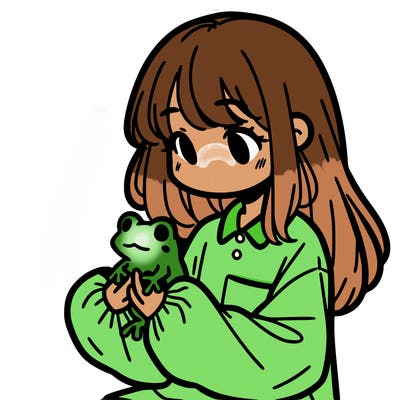 girl with long hair and a oversized shirt. and she is holding a frog