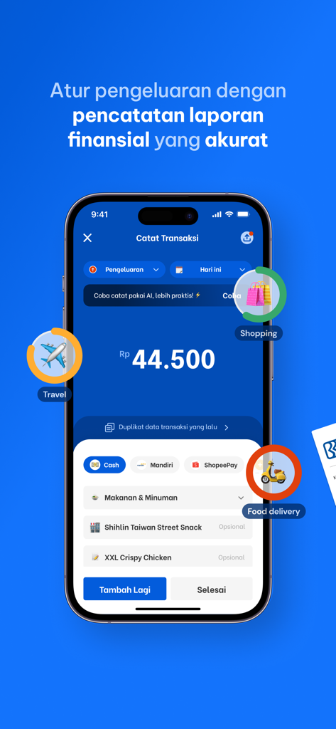 Finku: Budget & Money Manager - Finku mobile app screenshot showing the transaction recording interface with categories like food and beverage and payment methods
