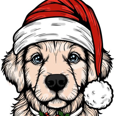 realistic dog with a christmas hat