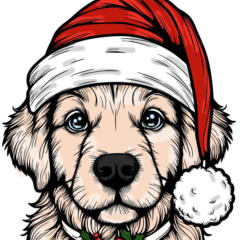 realistic dog with a christmas hat