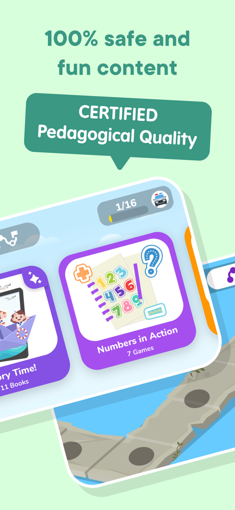 Otsimo | Special Education 1+ - Interfaz de la aplicación Otsimo que muestra calidad pedagógica certificada y módulos de juegos educativos para niños con necesidades especiales