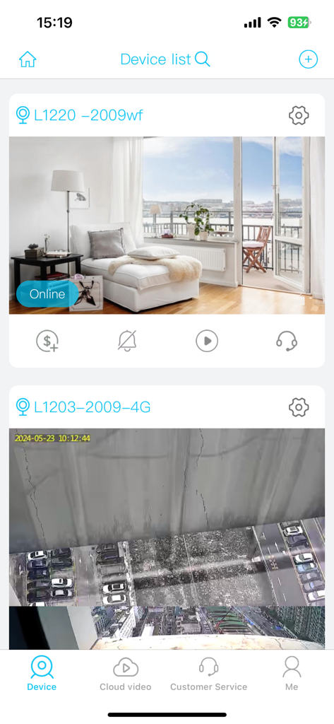 Ubox app interface showing a list of connected indoor and outdoor security cameras