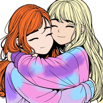 realistic two girls hugging