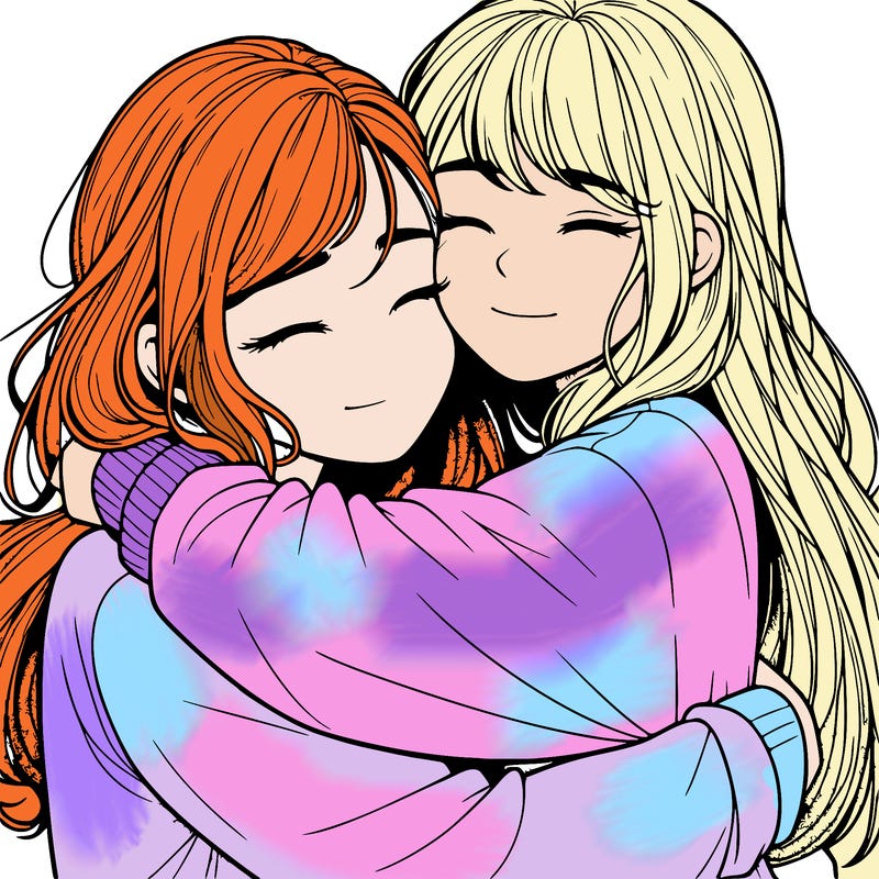 realistic two girls hugging