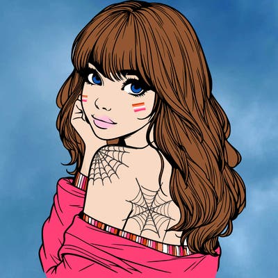 realistic girl with bangs looking over her shoulder