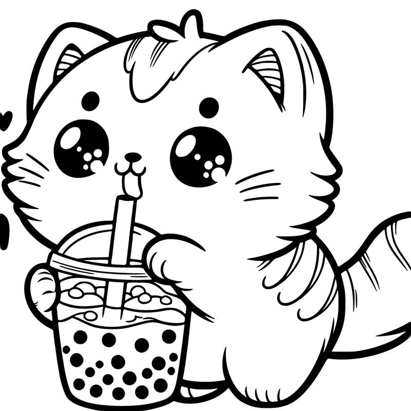 kitten drinking boba