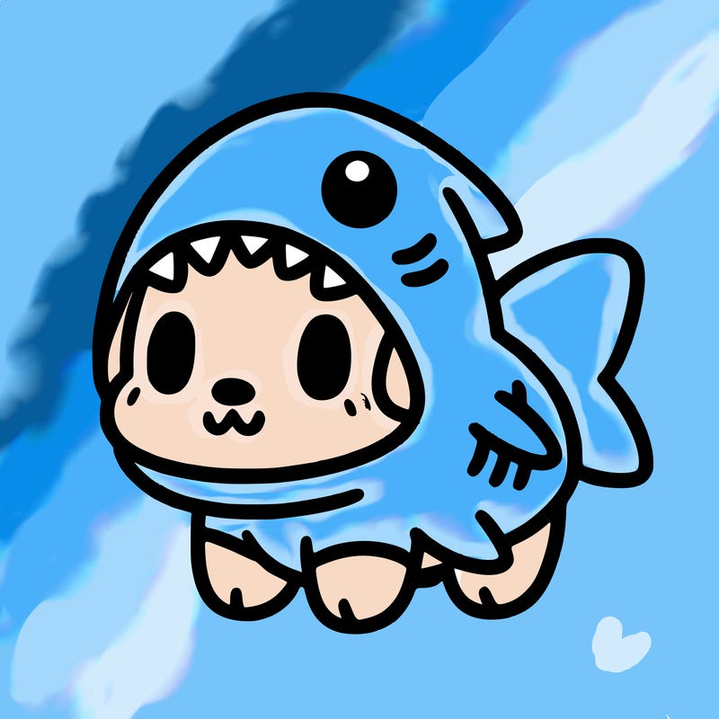 cute dog wearing a shark costume