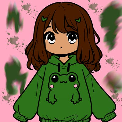 girl wearing frogging sweatshirt