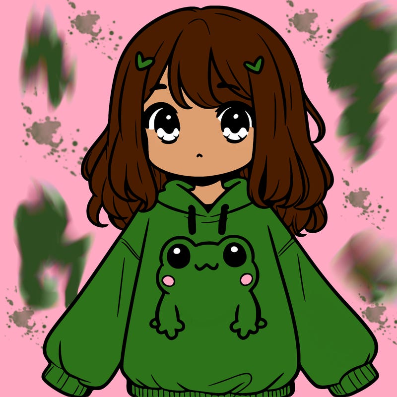 girl wearing frogging sweatshirt