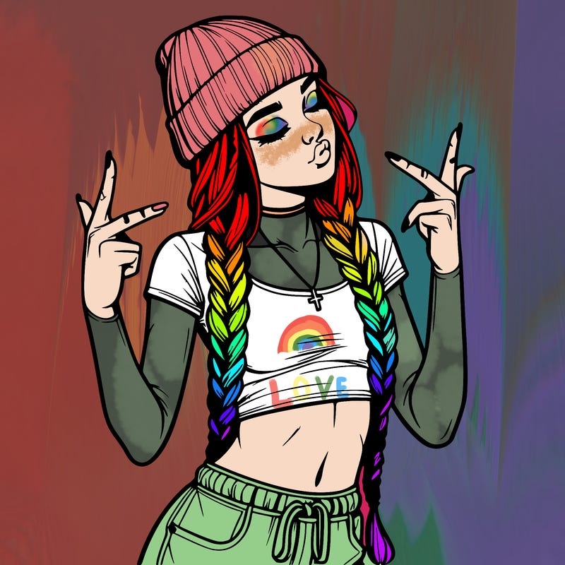 realistic teenage girl with braids and a beanie and crop top doing 🫶🏼