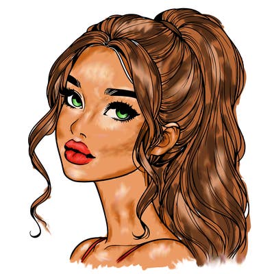 realistic girl with a ponytail on her hair and lips