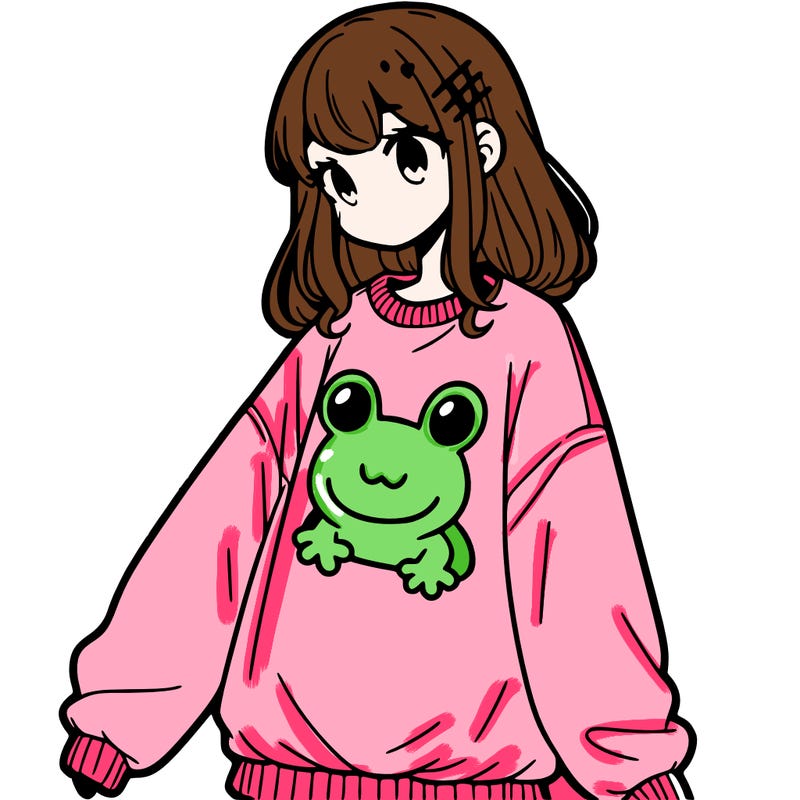girl wearing frogging sweatshirt