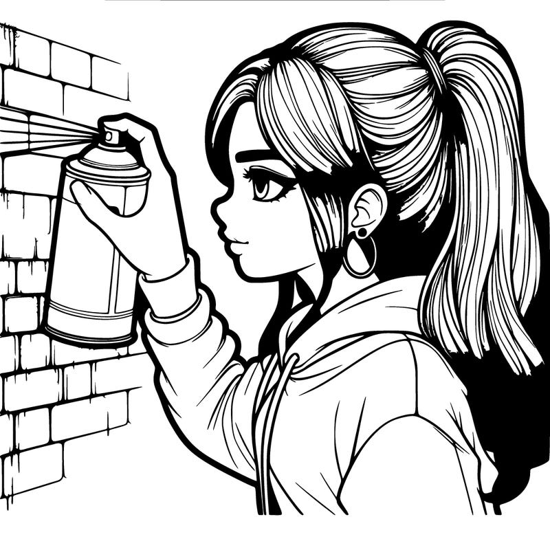 realistic girl spray painting the wall