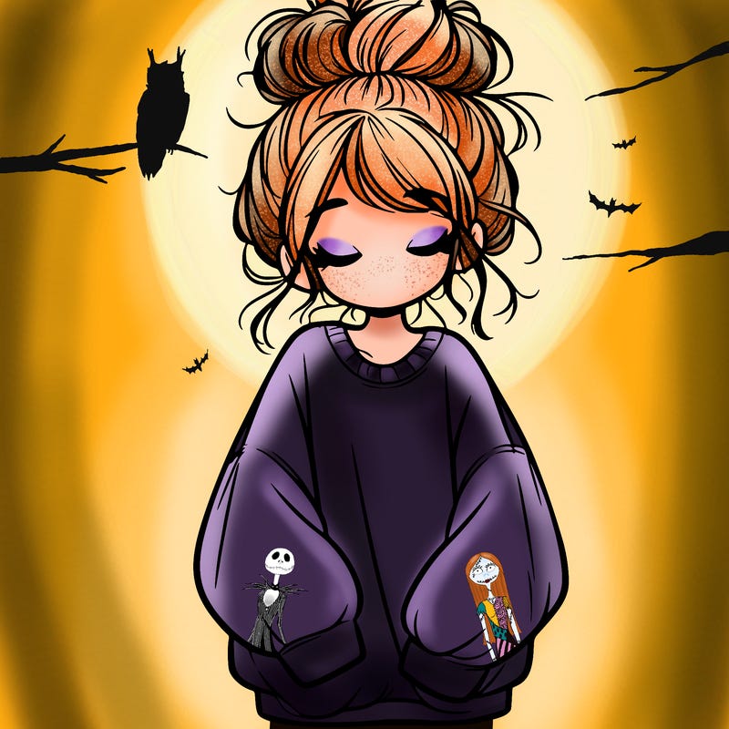 girl with baggy sweatshirt and messy bun