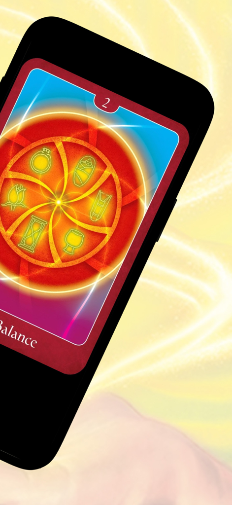 The Psychic Tarot for Heart - A smartphone displaying the Balance card from The Psychic Tarot for Heart oracle app