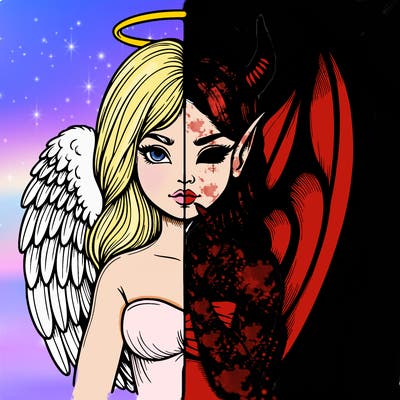 realistic angel half demon