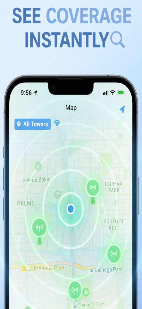 Cell Tower – Signal Finder 5G - Interactive map showing nearby cell tower locations and 5G signal coverage
