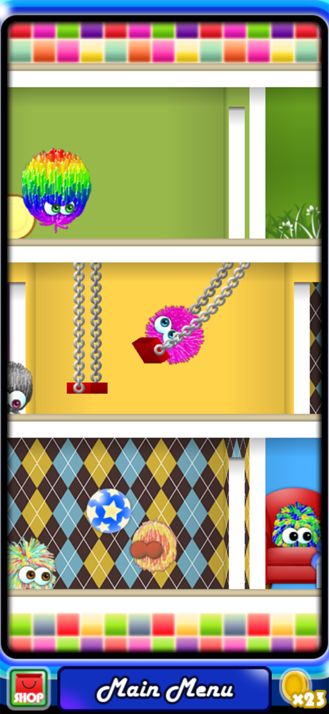 Chuzzle 2 - Colorful fuzzy Chuzzles playing in their Chuzzarium virtual pet home.