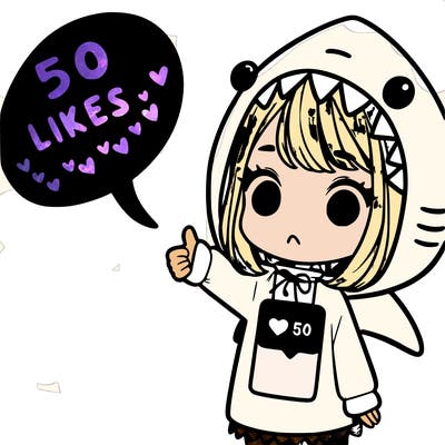 girl with a shark costume saying 50 likes