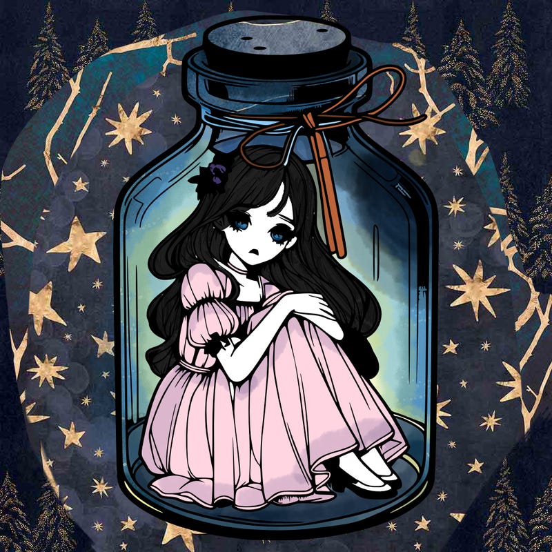 beautiful realistic girl trapped in bottle