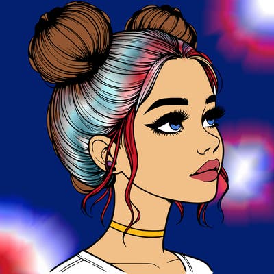 realistic girl with buns on the top of her head