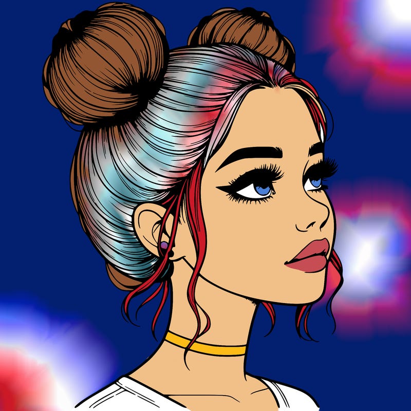 realistic girl with buns on the top of her head