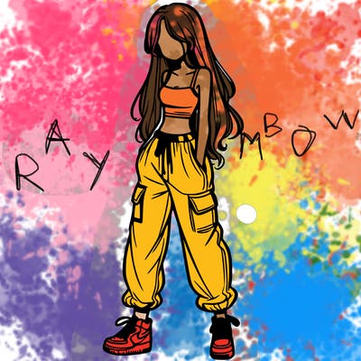 girl in baggy pants crop top and long hair