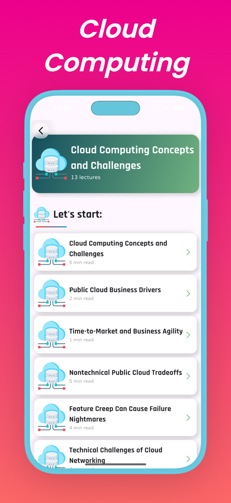 Learn Computer Networking Pro - A list of cloud computing topics and tutorials in the Learn Computer Networking Pro mobile app