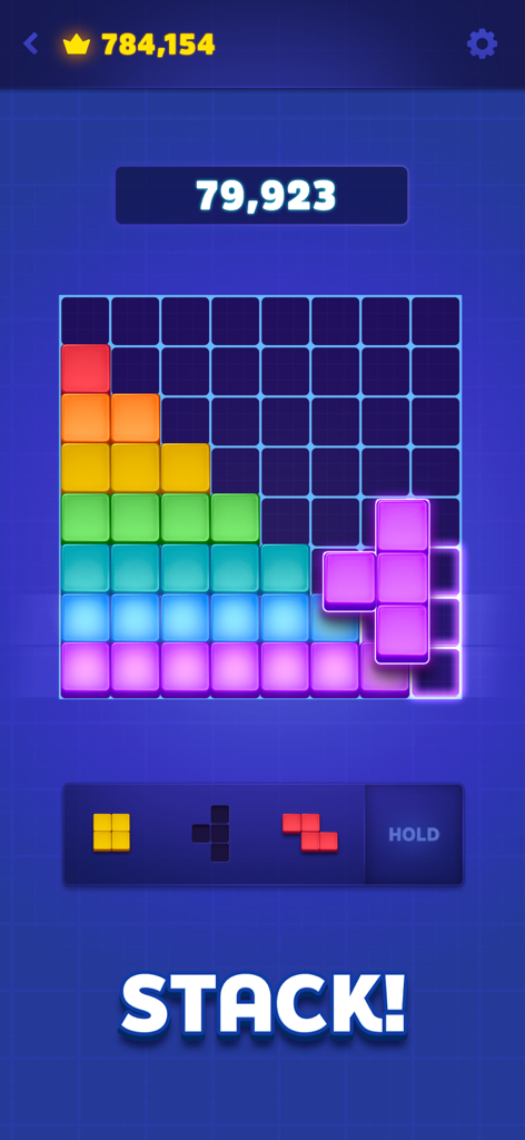 Tetris® Block Blast - テトリスブロックブラストのゲームプレイ画面。グリッド上に積み重ねられるカラフルなブロックを表示。