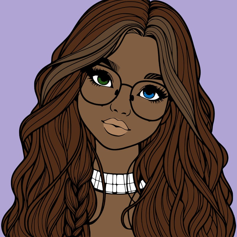 girl with long hair and freckles and glasses realistic