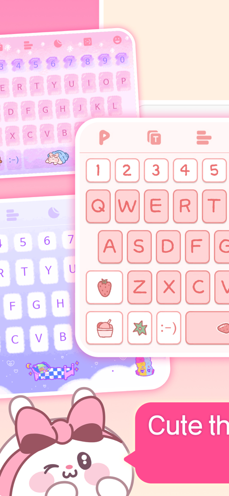 PlayKeyboard - Fonts, Emoji - Una colección de temas de teclado lindos y estéticos en color rosa con personajes de dibujos animados de la aplicación PlayKeyboard