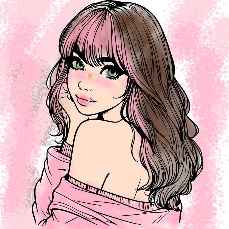realistic girl with bangs looking over her shoulder