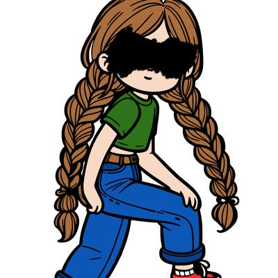 girl with 2 braids and jeans