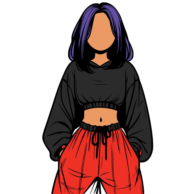 realistic girl faceless with baggy pants and a crop top