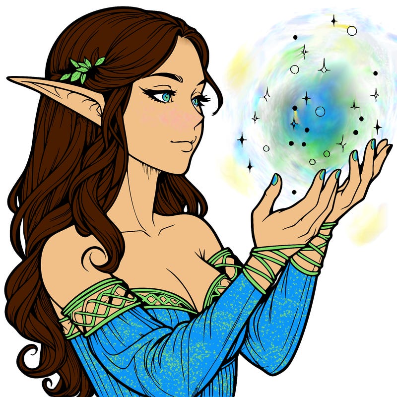 realistic elf girl doing magic