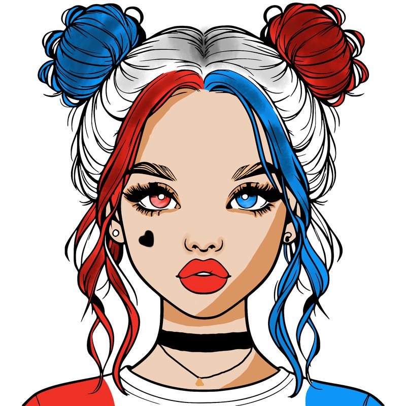 realistic girl with two buns in hair and lips