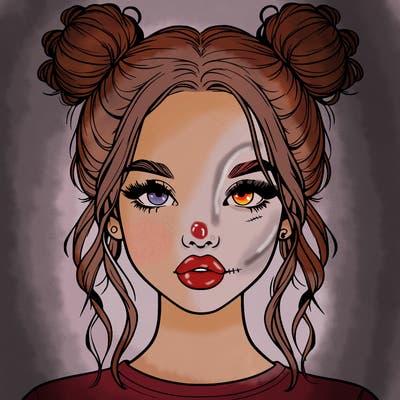 realistic girl with two buns in hair and lips