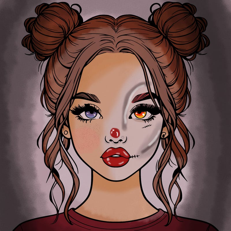 realistic girl with two buns in hair and lips