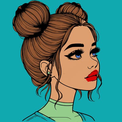 realistic girl with buns on the top of her head
