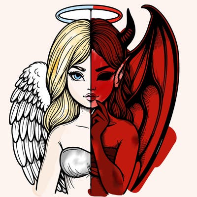 realistic angel half demon