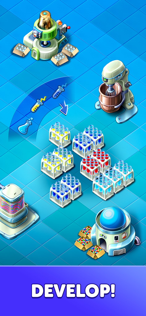 My Hospital: Decorate and Heal - 나의 병원 시뮬레이션 게임에서 치료법 개발을 위한 시험관과 기계가 있는 의료 실험실 환경