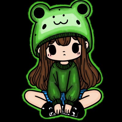 a girl wearing a frog hat and some frog socks