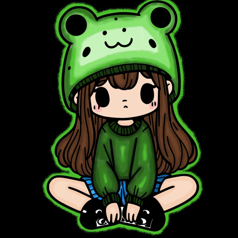 a girl wearing a frog hat and some frog socks