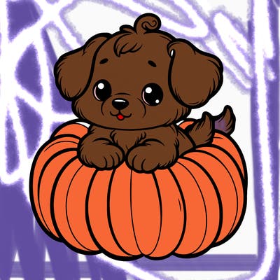 cute little puppy in a pumpkin