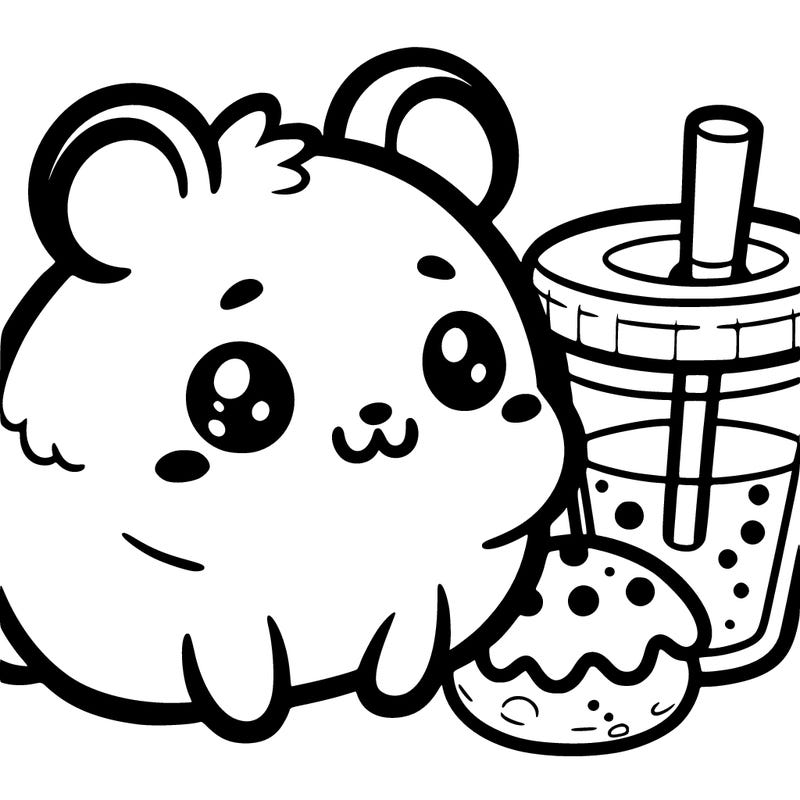 a hamster with a cute boba next to a cute cookie