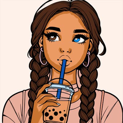 realistic girl with braided hair drinking boba