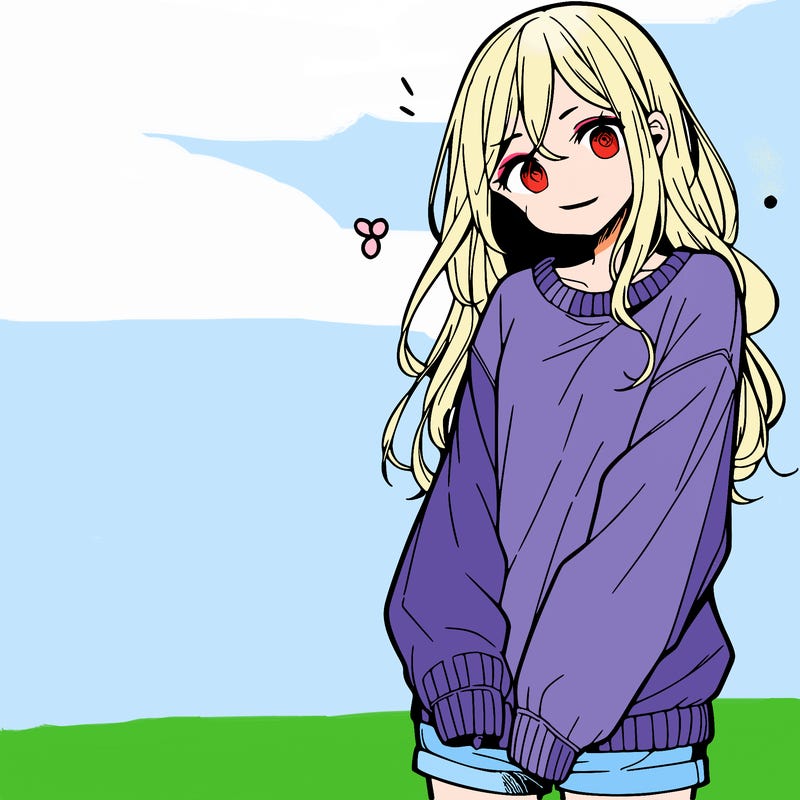 manga teen girl  in a sweater and baggy pants