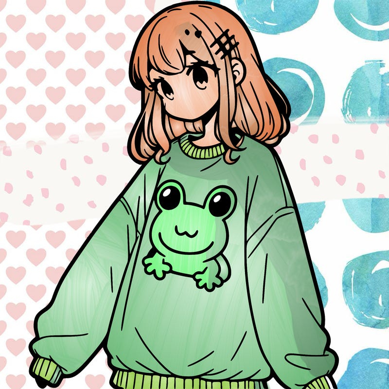 girl wearing frogging sweatshirt