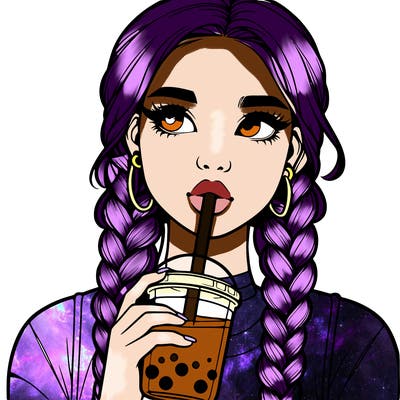 realistic girl with braided hair drinking boba